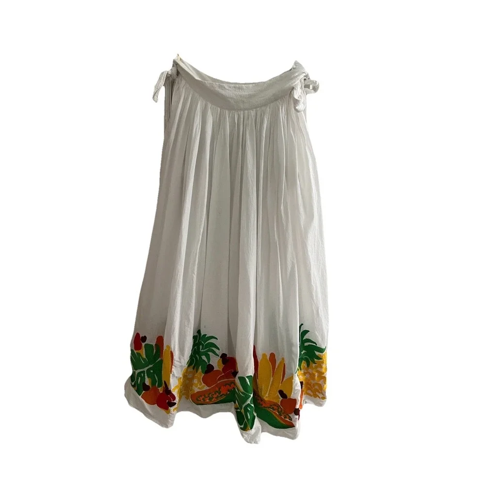 Farm Rio Embroidered Fruits Side Bow Midi Skirt Size XS RV $275 Lined